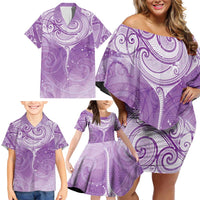 Epilepsy Awareness Maori Aotearoa Family Matching Off Shoulder Short Dress and Hawaiian Shirt Manta Ray - Purple Glaze - Polynesian Pride