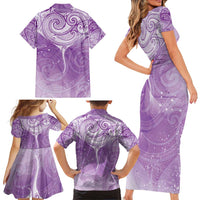 Epilepsy Awareness Maori Aotearoa Family Matching Short Sleeve Bodycon Dress and Hawaiian Shirt Manta Ray - Purple Glaze - Polynesian Pride