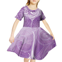 Epilepsy Awareness Maori Aotearoa Kid Short Sleeve Dress Manta Ray - Purple Glaze LT7 - Polynesian Pride