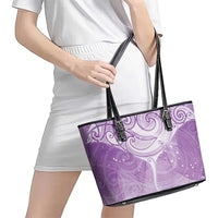 Epilepsy Awareness Maori Aotearoa Leather Tote Bag Manta Ray - Purple Glaze - Polynesian Pride