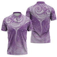 Epilepsy Awareness Maori Aotearoa Zipper Polo Shirt Manta Ray - Purple Glaze LT7 - Polynesian Pride