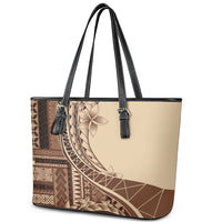 Samoa Siapo Mamanu Leather Tote Bag Plumeria Mocha Motifs