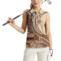 Samoa Siapo Mamanu Women Sleeveless Polo Shirt Plumeria Mocha Motifs