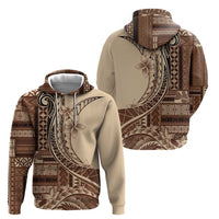Samoa Siapo Mamanu Zip Hoodie Plumeria Mocha Motifs