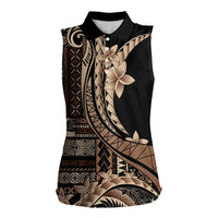 Samoa Siapo Mamanu Women Sleeveless Polo Shirt Plumeria Black Motifs LT7 Female Black - Polynesian Pride