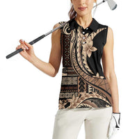 Samoa Siapo Mamanu Women Sleeveless Polo Shirt Plumeria Black Motifs LT7 - Polynesian Pride