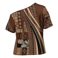 Pasifika Women's Day - Samoa Siapo Malu Tattoo Inspired Cross Shoulder Shirt Brown LT7 - Polynesian Pride