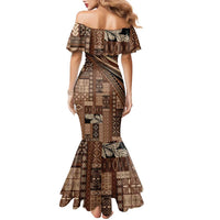 Pasifika Women's Day - Samoa Siapo Malu Tattoo Inspired Family Matching Mermaid Dress and Hawaiian Shirt Brown
