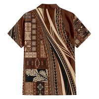 Pasifika Women's Day - Samoa Siapo Malu Tattoo Inspired Family Matching Off Shoulder Short Dress and Hawaiian Shirt Brown