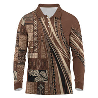 Pasifika Women's Day - Samoa Siapo Malu Tattoo Inspired Long Sleeve Polo Shirt Brown
