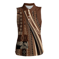 Pasifika Women's Day - Samoa Siapo Malu Tattoo Inspired Women Sleeveless Polo Shirt Brown