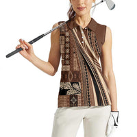 Pasifika Women's Day - Samoa Siapo Malu Tattoo Inspired Women Sleeveless Polo Shirt Brown