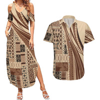 Pasifika Women's Day - Samoa Siapo Malu Tattoo Inspired Couples Matching Summer Maxi Dress and Hawaiian Shirt Beige
