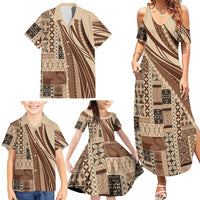 Pasifika Women's Day - Samoa Siapo Malu Tattoo Inspired Family Matching Summer Maxi Dress and Hawaiian Shirt Beige