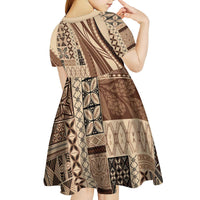 Pasifika Women's Day - Samoa Siapo Malu Tattoo Inspired Kid Short Sleeve Dress Beige