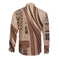 Pasifika Women's Day - Samoa Siapo Malu Tattoo Inspired Long Sleeve Button Shirt Beige LT7 - Polynesian Pride