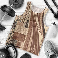 Pasifika Women's Day - Samoa Siapo Malu Tattoo Inspired Men Tank Top Beige LT7 - Polynesian Pride