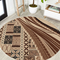 Pasifika Women's Day - Samoa Siapo Malu Tattoo Inspired Round Carpet Beige