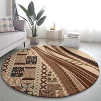 Pasifika Women's Day - Samoa Siapo Malu Tattoo Inspired Round Carpet Beige