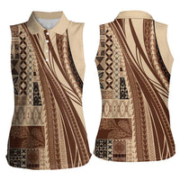 Pasifika Women's Day - Samoa Siapo Malu Tattoo Inspired Women Sleeveless Polo Shirt Beige
