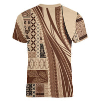 Pasifika Women's Day - Samoa Siapo Malu Tattoo Inspired Women V-Neck T-Shirt Beige LT7 - Polynesian Pride