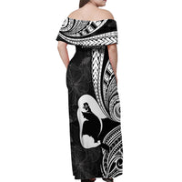 Mother's Day Off Shoulder Maxi Dress Polynesia Vintage Hibiscus - Black LT7 - Polynesian Pride