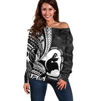 Mother's Day Off Shoulder Sweater Polynesia Vintage Hibiscus - Black LT7 Women Black - Polynesian Pride