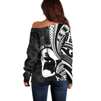 Mother's Day Off Shoulder Sweater Polynesia Vintage Hibiscus - Black LT7 - Polynesian Pride