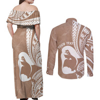 Mother's Day Couples Matching Off Shoulder Maxi Dress and Long Sleeve Button Shirt Polynesia Vintage Hibiscus - Brown LT7 - Polynesian Pride