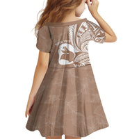 Mother's Day Family Matching Off The Shoulder Long Sleeve Dress and Hawaiian Shirt Polynesia Vintage Hibiscus - Brown