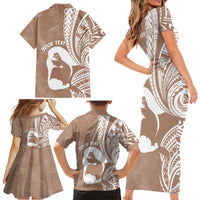 Mother's Day Family Matching Short Sleeve Bodycon Dress and Hawaiian Shirt Polynesia Vintage Hibiscus - Brown