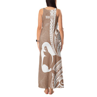 Mother's Day Tank Maxi Dress Polynesia Vintage Hibiscus - Brown