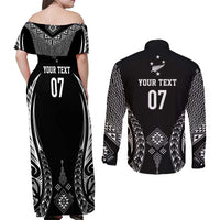 2025 Rugby Championship New Zealand Custom Couples Matching Off Shoulder Maxi Dress and Long Sleeve Button Shirt Poutama Motifs - Polynesian Pride