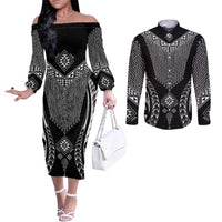2025 Rugby Championship New Zealand Custom Couples Matching Off The Shoulder Long Sleeve Dress and Long Sleeve Button Shirt Poutama Motifs - Polynesian Pride