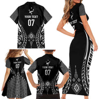 2025 Rugby Championship New Zealand Custom Family Matching Short Sleeve Bodycon Dress and Hawaiian Shirt Poutama Motifs - Polynesian Pride