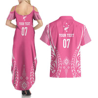 2025 Rugby Championship New Zealand Custom Couples Matching Summer Maxi Dress and Hawaiian Shirt Poutama Motifs - Pink Out - Polynesian Pride