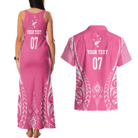 2025 Rugby Championship New Zealand Custom Couples Matching Tank Maxi Dress and Hawaiian Shirt Poutama Motifs - Pink Out - Polynesian Pride