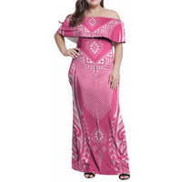 2025 Rugby Championship New Zealand Custom Family Matching Off Shoulder Maxi Dress and Hawaiian Shirt Poutama Motifs - Pink Out - Polynesian Pride