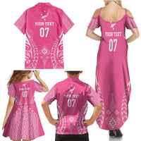 2025 Rugby Championship New Zealand Custom Family Matching Summer Maxi Dress and Hawaiian Shirt Poutama Motifs - Pink Out - Polynesian Pride