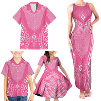 2025 Rugby Championship New Zealand Custom Family Matching Tank Maxi Dress and Hawaiian Shirt Poutama Motifs - Pink Out - Polynesian Pride