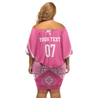 2025 Rugby Championship New Zealand Custom Off Shoulder Short Dress Poutama Motifs - Pink Out - Polynesian Pride