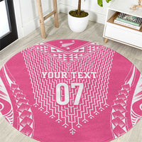 2025 Rugby Championship New Zealand Custom Round Carpet Poutama Motifs - Pink Out - Polynesian Pride