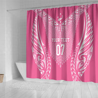 2025 Rugby Championship New Zealand Custom Shower Curtain Poutama Motifs - Pink Out - Polynesian Pride