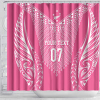 2025 Rugby Championship New Zealand Custom Shower Curtain Poutama Motifs - Pink Out - Polynesian Pride