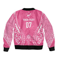 2025 Rugby Championship New Zealand Custom Sleeve Zip Bomber Jacket Poutama Motifs - Pink Out - Polynesian Pride