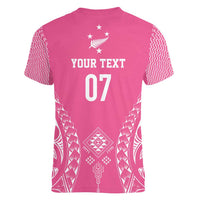2025 Rugby Championship New Zealand Custom Women V-Neck T-Shirt Poutama Motifs - Pink Out - Polynesian Pride