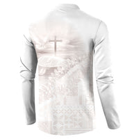 Samoa Lotu Tamaiti White Prayers Button Sweatshirt Floral Mamanu Siapo LT7 - Polynesian Pride