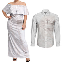 Samoa Lotu Tamaiti White Prayers Couples Matching Off Shoulder Maxi Dress and Long Sleeve Button Shirt Floral Mamanu Siapo LT7 White - Polynesian Pride