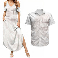 Samoa Lotu Tamaiti White Prayers Couples Matching Summer Maxi Dress and Hawaiian Shirt Floral Mamanu Siapo LT7 White - Polynesian Pride