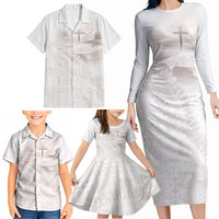 Samoa Lotu Tamaiti White Prayers Family Matching Long Sleeve Bodycon Dress and Hawaiian Shirt Floral Mamanu Siapo LT7 - Polynesian Pride